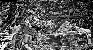 Special Unit Fighter Drucke: The fighter of a special unit performs a dangerous mission