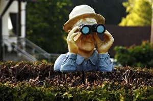 Upper Franconia Art Drucke: Figure with binoculars looking over a hedge