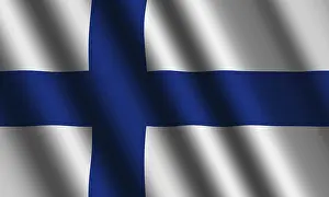 Empty Landscape With Flag Drucke: The Finnish flag flying in the wind