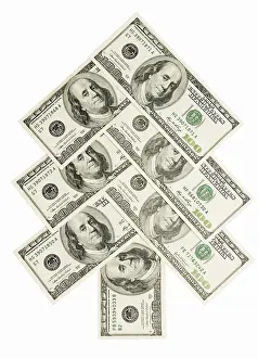 Bright White Background Cash Drucke: Fir tree made of dollars isolated on white background
