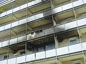 Deserted High Rise Building Drucke: Fire damage after fire in apartment block