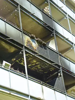 Fire Damage Apartment Block Drucke: Fire damage after fire in apartment block
