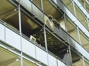 Deserted High Rise Building Drucke: Fire damage after fire in apartment block