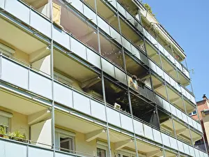 Fire Damage Apartment Block Drucke: Fire damage after fire in apartment block