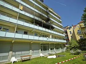 Fire Damage Apartment Block Drucke: Fire damage after fire in apartment block