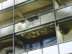 Fire Damage Apartment Block Drucke: Fire damage after fire in apartment block