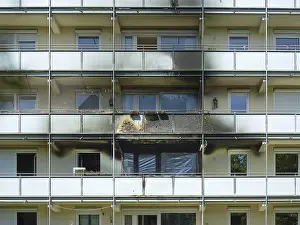 Fire Damage Apartment Block Drucke: Fire damage after fire in apartment block