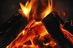 Deserted Fireplace Scene Drucke: Fire in a fireplace, Germany