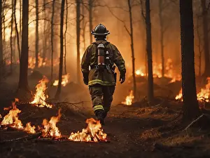 Bilder Datiert 11. Januar 2024: Ein Feuerwehrmann geht in ein abgebranntes Wald.