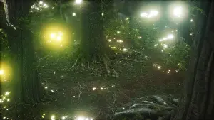 Drucke von Mücke fliegt in grüner Wald Glühwürmchen Drucke: Mückenfliege fliegt in grüner Wald.