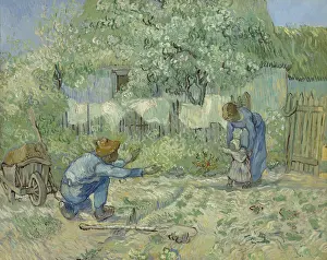 Historical Illustration Art Drucke: First Steps, after Millet (1890)