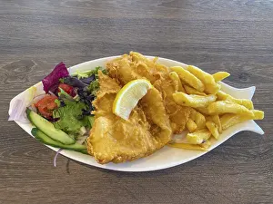 Fish And Chips Drucke: Fish and chips, fried fish in batter