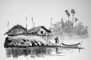 Southeast Asia Fishing Scene Drucke: Fisherman returning with his catch