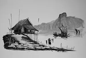 Fisherman With Catch Drucke: Fisherman returning with his catch