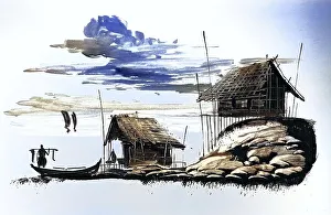 Fisherman With Catch Drucke: Fisherman returning with his catch