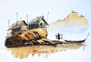 Fishing In Southeast Asia Drucke: Fisherman returning with his catch