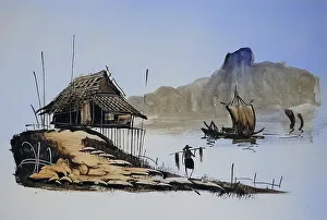 Fisherman With Catch Drucke: Fisherman returning with his catch