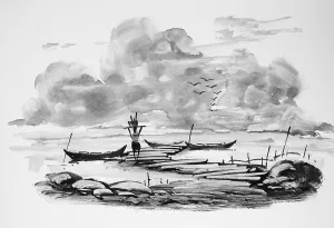 Fisherman With Catch Drucke: Fisherman returns with his catch