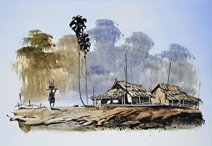 Idyllic Countryside Scene Drucke: Fisherman returns with his catch