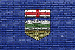 North American Flags Drucke: Flag of Alberta painted on brick wall