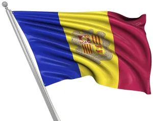 Verwandte Bilder Drucke: Flagge von Andorra, Dies ist ein computer generierter und 3D gerenderter Bild.