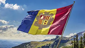 Andorra Flag Drucke: The flag of Andorra flutters in the wind