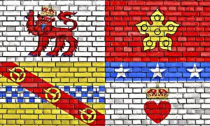 Brick Wall Art Drucke: Flag of Angus painted on brick wall
