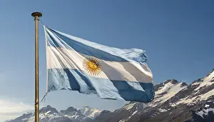 South American Flag Drucke: The flag of Argentina flutters in the wind