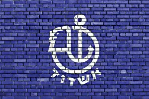 Painted Brick Wall Art Drucke: Flag of Ashdod painted on brick wall