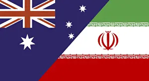 Bilder Datiert 24. Juli 2024: Flagge Australiens und Irans. Zwei Flaggen zusammen.
