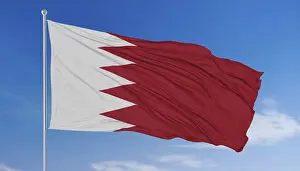 Asian National Flags Drucke: The flag of Bahrain flutters in the wind