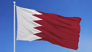 Western Asia Flag Drucke: The flag of Bahrain flutters in the wind