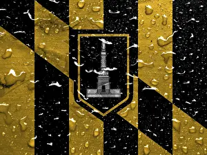 Abstract Water Drop Image Drucke: Flag of Baltimore with rain drops