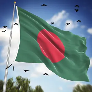 Digitally Generated Pictures Drucke: Flag of Bangladesh, This is a computer generated and 3d rendered image