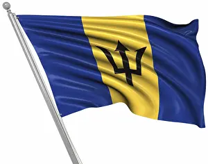 French Overseas Territory Images Drucke: Flag of Barbados, This is a computer generated and 3d rendered picture