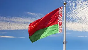 State Flags Of Europe Drucke: The flag of Belarus flutters in the wind