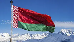 Eastern European Country Flags Drucke: The flag of Belarus flutters in the wind