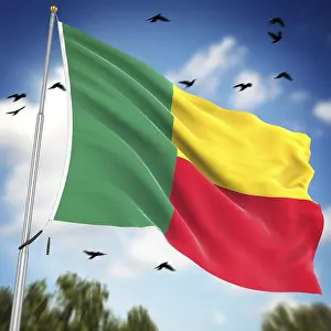 Gerahmter Druck : Flagge von Benin, Dies ist eine computer generierte und 3D-generierte Abbildung. Gerahmter Druck : Flagge von Benin, Dies ist eine computer generierte und 3D-generierte Abbildung.
