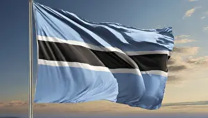 Blue Sky Concept Image Drucke: The flag of Botswana flutters in the wind
