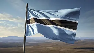 Blue Sky Concept Image Drucke: The flag of Botswana flutters in the wind