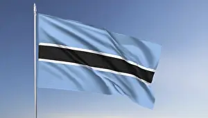 Digital Composing Of Flags Drucke: The flag of Botswana flutters in the wind