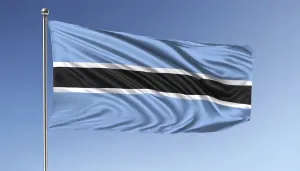 Blue Sky Concept Image Drucke: The flag of Botswana flutters in the wind