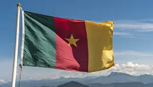 Cameroon Flag Drucke: The flag of Cameroon, fluttering in the wind