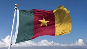Central Africa Flag Drucke: The flag of Cameroon, fluttering in the wind