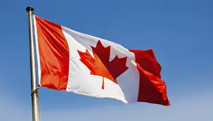 Isolated Flag Image Drucke: The flag of Canada flutters in the wind