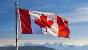 Symbolic National Emblem Drucke: The flag of Canada flutters in the wind