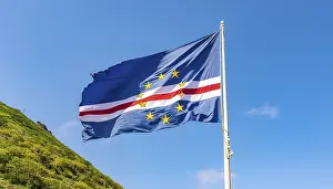 Isolated National Emblem Drucke: The flag of Cape Verde flutters in the wind