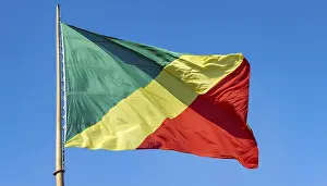 Central Africa Flag Drucke: The flag of Congo flutters in the wind