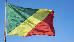 Digital Composing Image Drucke: The flag of Congo flutters in the wind