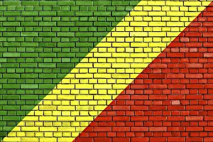 Congo Flag Drucke: Flag of Congo painted on brick wall